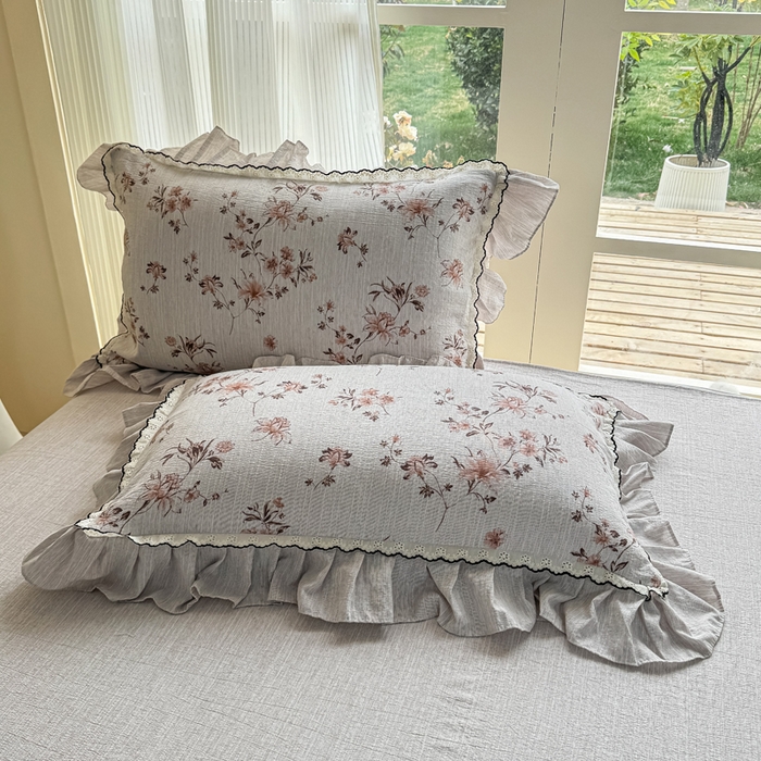 91家纺网 家纺一手货源 找家纺 大麦家纺 2026新款水洗色织棉麻花边四件套 复古铃兰