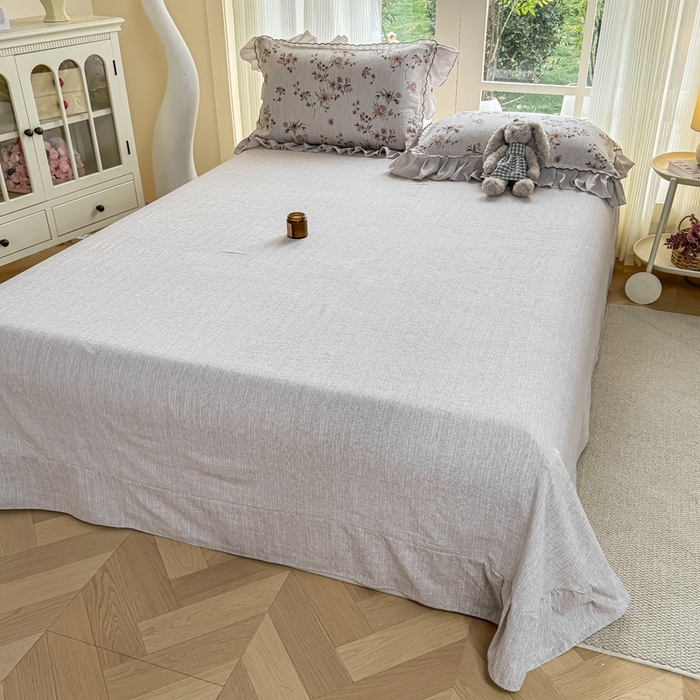 91家纺网 家纺一手货源 找家纺 大麦家纺 2026新款水洗色织棉麻花边四件套 复古铃兰