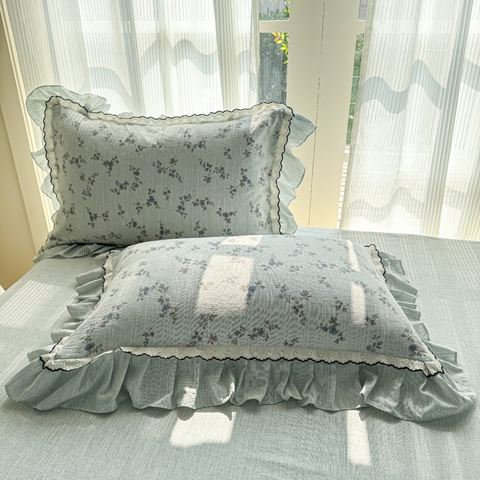 91家纺网 家纺一手货源 找家纺 大麦家纺 2026新款水洗色织棉麻花边四件套 花枝展招