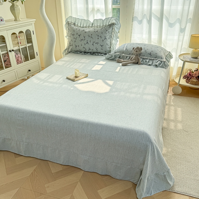 91家纺网 家纺一手货源 找家纺 大麦家纺 2026新款水洗色织棉麻花边四件套 花枝展招