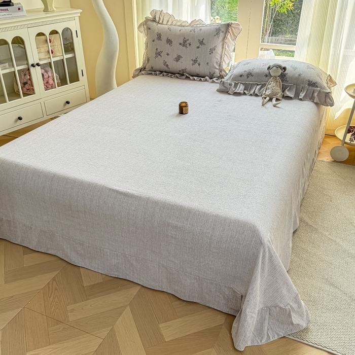 91家纺网 家纺一手货源 找家纺 大麦家纺 2026新款水洗色织棉麻花边四件套 玫瑰之吻