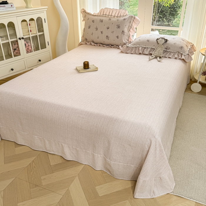 91家纺网 家纺一手货源 找家纺 大麦家纺 2026新款水洗色织棉麻花边四件套 梦初华