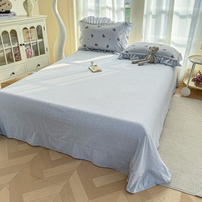 91家纺网 家纺一手货源 找家纺 大麦家纺 2026新款水洗色织棉麻花边四件套 梦蝴蝶