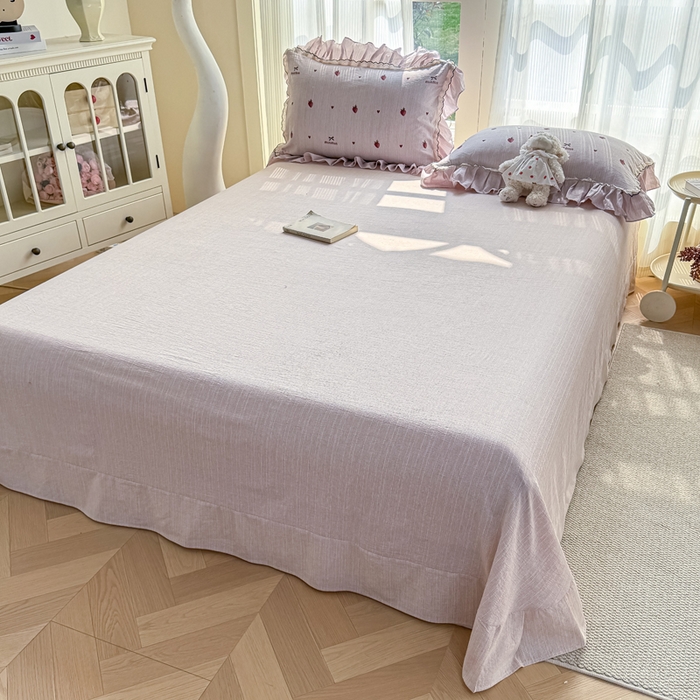 91家纺网 家纺一手货源 找家纺 大麦家纺 2026新款水洗色织棉麻花边四件套 软糖草莓