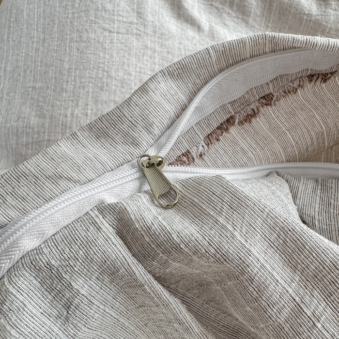 91家纺网 家纺一手货源 找家纺 大麦家纺 2026新款水洗色织棉麻花边四件套 素雅情调