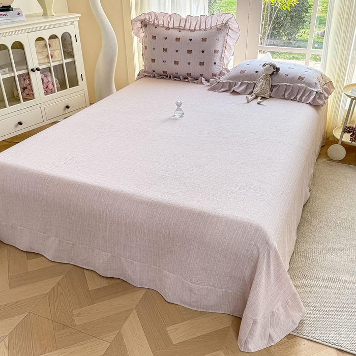 91家纺网 家纺一手货源 找家纺 大麦家纺 2026新款水洗色织棉麻花边四件套 甜心咔熊