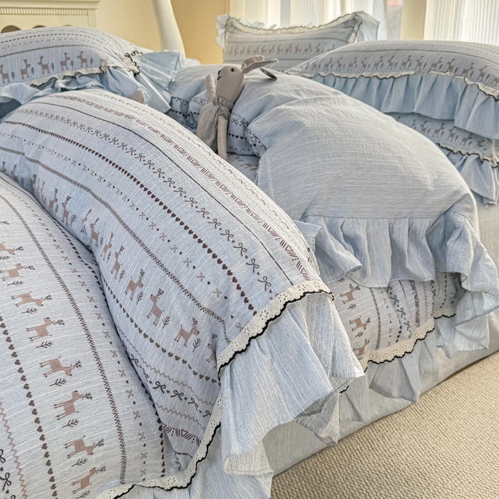 大麦家纺 2026新款水洗色织棉麻花边四件套 小鹿乱撞