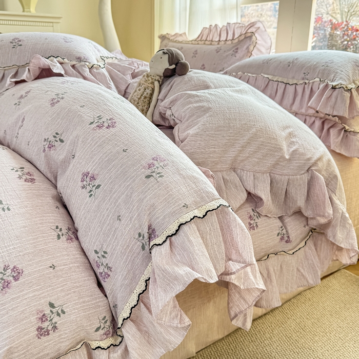 大麦家纺 2026新款水洗色织棉麻花边四件套 幽兰雪魅