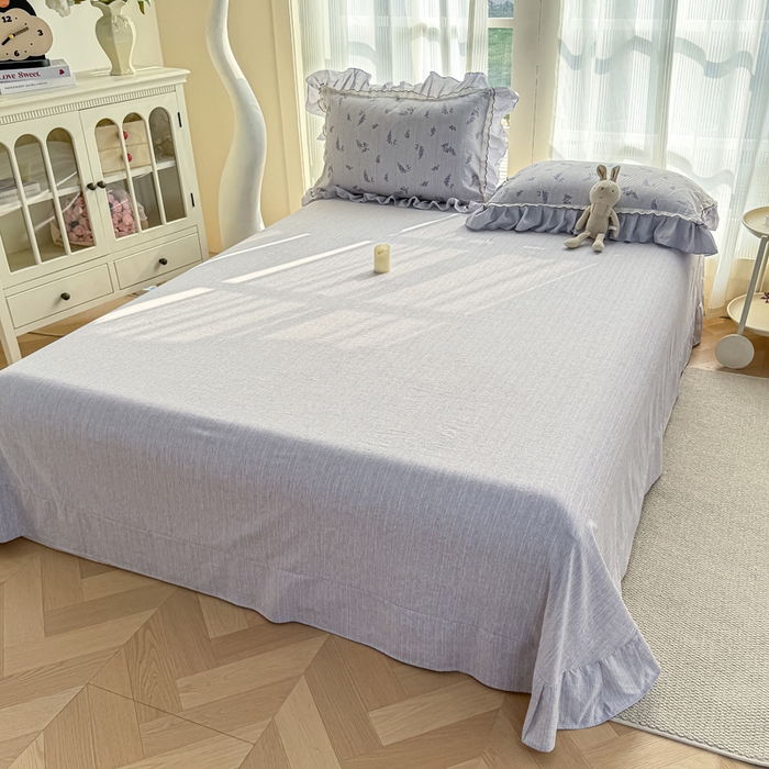 91家纺网 家纺一手货源 找家纺 大麦家纺 2026新款水洗色织棉麻花边四件套 原野青提