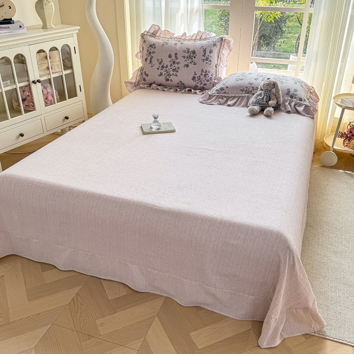 91家纺网 家纺一手货源 找家纺 大麦家纺 2026新款水洗色织棉麻花边四件套 枝含羞