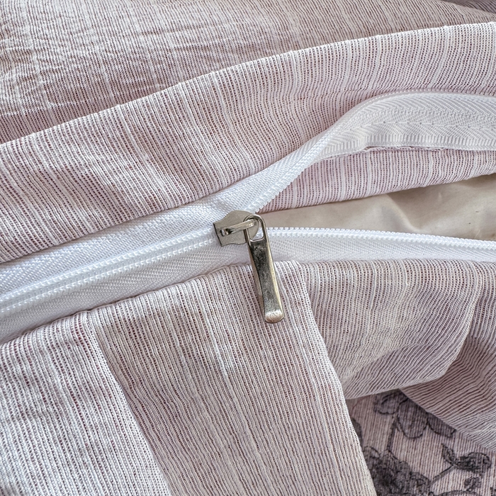 91家纺网 家纺一手货源 找家纺 大麦家纺 2026新款水洗色织棉麻花边四件套 枝含羞