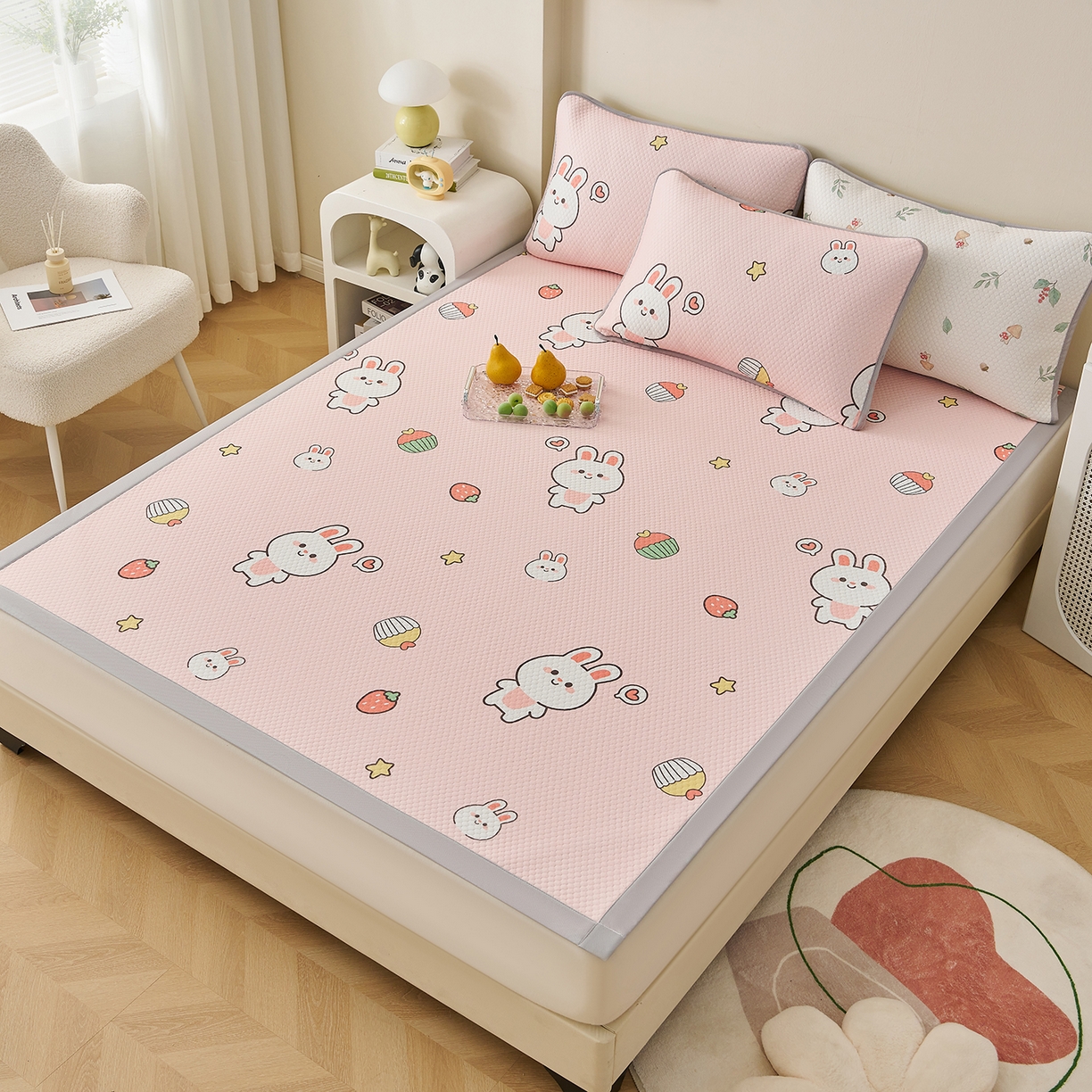 91家纺网 家纺一手货源 找家纺 （总）家品罗兰 2026新款夏季A类印花冰豆豆凉席三明治透气网冰丝凉席家用双人冰丝席床单-大床图