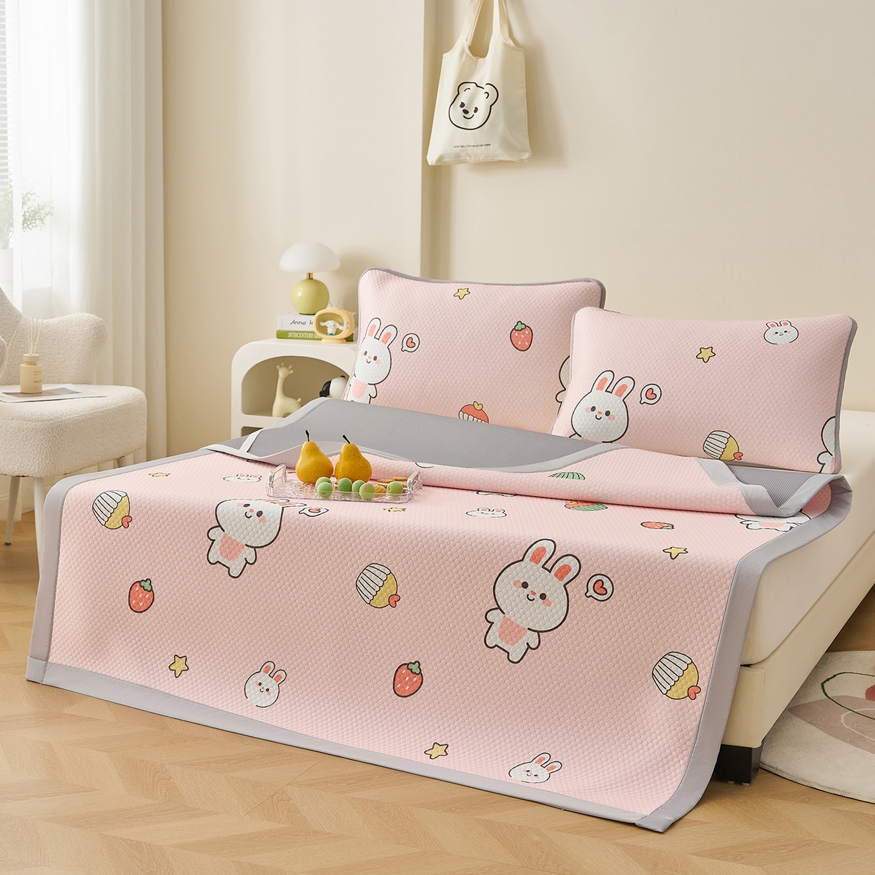 91家纺网 家纺一手货源 找家纺 （总）家品罗兰 2026新款夏季A类印花冰豆豆凉席三明治透气网冰丝凉席家用双人冰丝席床单-大床图