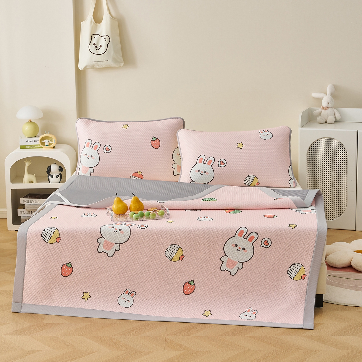 91家纺网 家纺一手货源 找家纺 （总）家品罗兰 2026新款夏季A类印花冰豆豆凉席三明治透气网冰丝凉席家用双人冰丝席床单-大床图