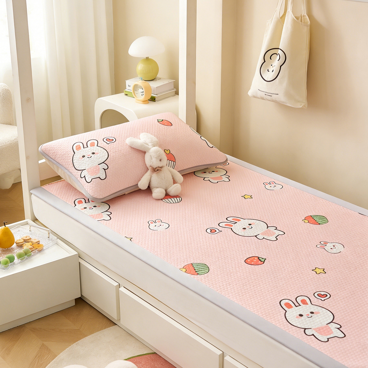 91家纺网 家纺一手货源 找家纺 （总）家品罗兰 2026新款夏季A类印花冰豆豆凉席三明治透气网冰丝凉席家用双人冰丝席床单-学生床