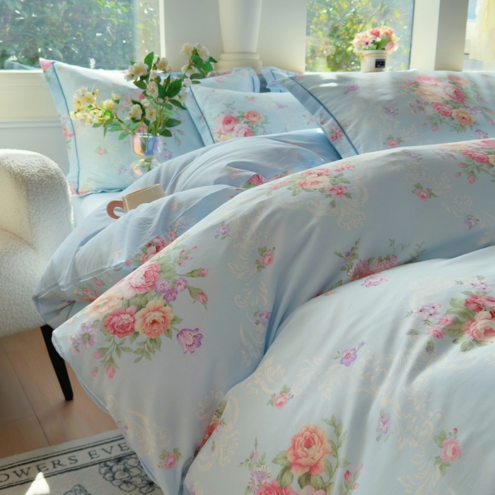 91家纺网 家纺一手货源 找家纺 （总）铭博家纺 2026新款13372新款100%全棉刺绣工艺款四件套-蝶舞玫瑰系列