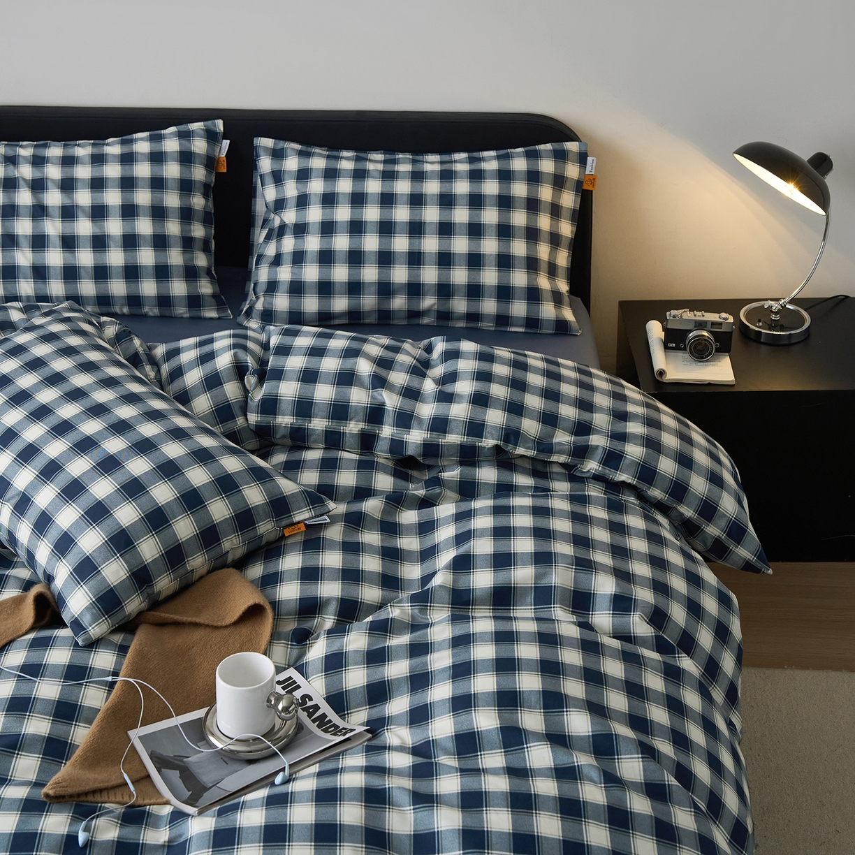 91家纺网 家纺一手货源 找家纺 简宜家居（朝初家纺） 2026新款简约格子40支13070纯棉全棉四件套 藏青学院