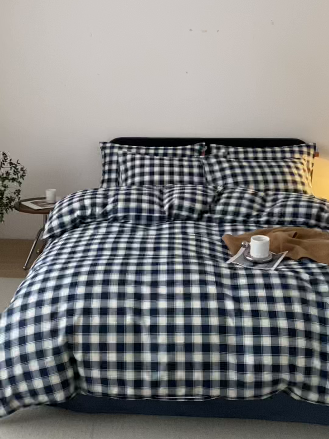 91家纺网 家纺一手货源 找家纺 简宜家居（朝初家纺） 2026新款简约格子40支13070纯棉全棉四件套 藏青学院