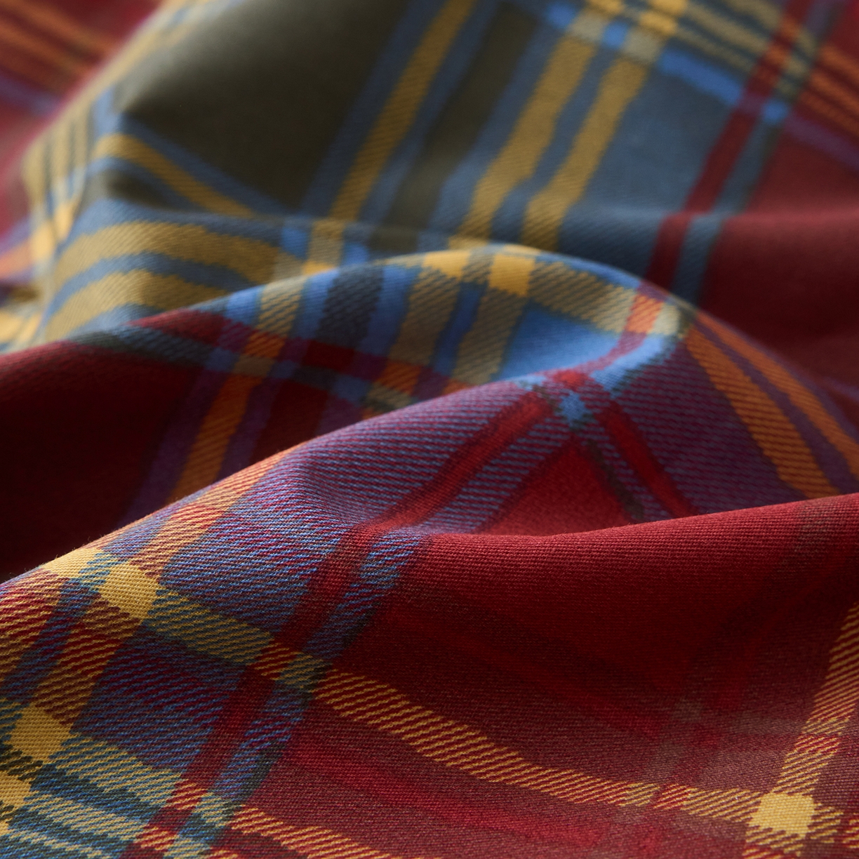 91家纺网 家纺一手货源 找家纺 简宜家居（朝初家纺） 2026新款简约格子40支13070纯棉全棉四件套 英伦-炽焰红