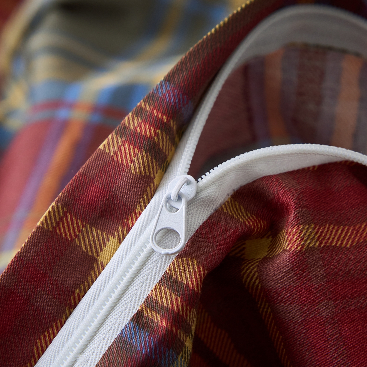 91家纺网 家纺一手货源 找家纺 简宜家居（朝初家纺） 2026新款简约格子40支13070纯棉全棉四件套 英伦-炽焰红