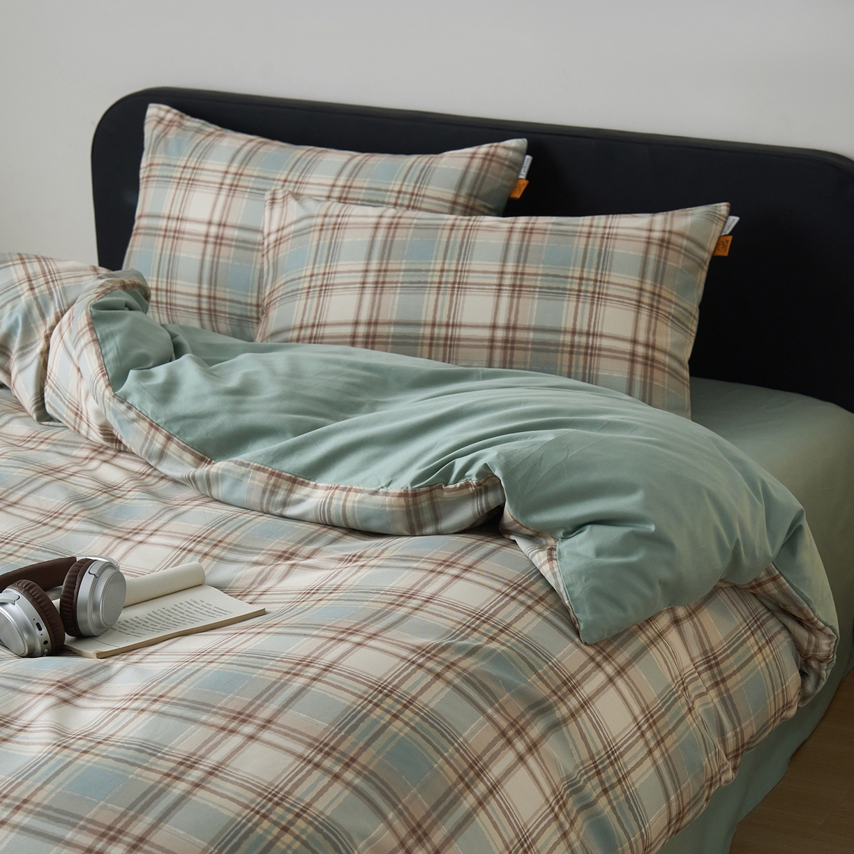 91家纺网 家纺一手货源 找家纺 简宜家居（朝初家纺） 2026新款简约格子40支13070纯棉全棉四件套 英伦-蓝咖