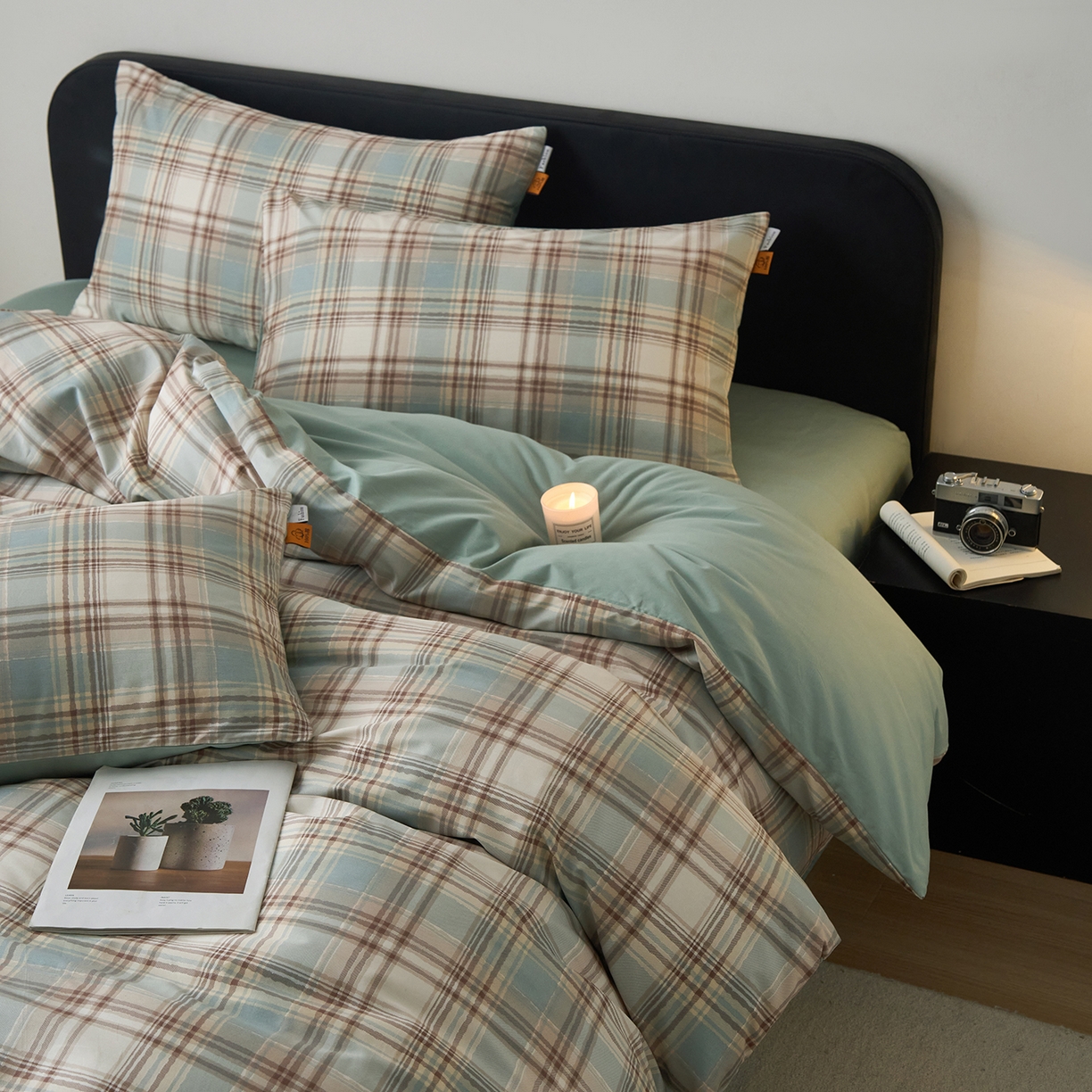 91家纺网 家纺一手货源 找家纺 简宜家居（朝初家纺） 2026新款简约格子40支13070纯棉全棉四件套 英伦-蓝咖