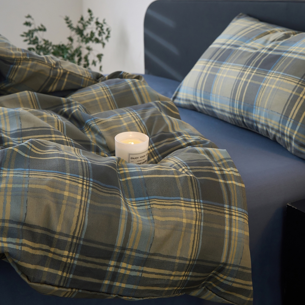 91家纺网 家纺一手货源 找家纺 简宜家居（朝初家纺） 2026新款简约格子40支13070纯棉全棉四件套 英伦-青澜