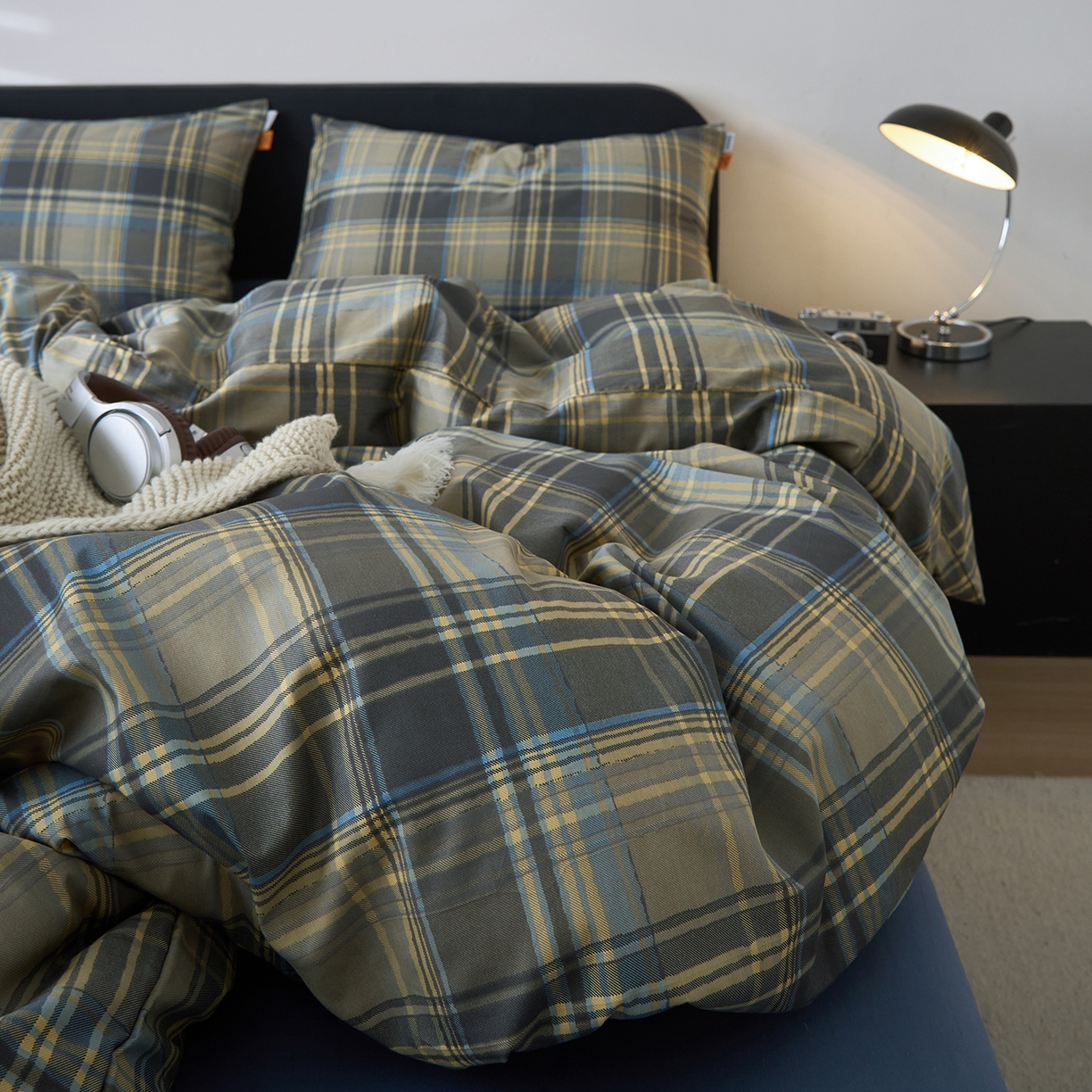 91家纺网 家纺一手货源 找家纺 简宜家居（朝初家纺） 2026新款简约格子40支13070纯棉全棉四件套 英伦-青澜