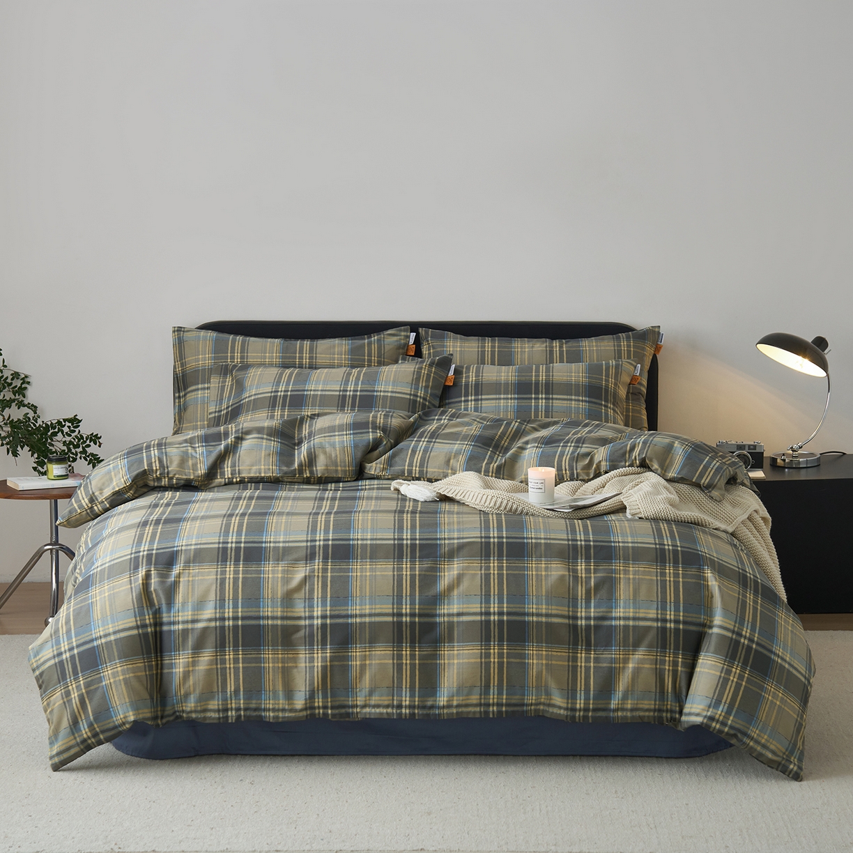 91家纺网 家纺一手货源 找家纺 简宜家居（朝初家纺） 2026新款简约格子40支13070纯棉全棉四件套 英伦-青澜