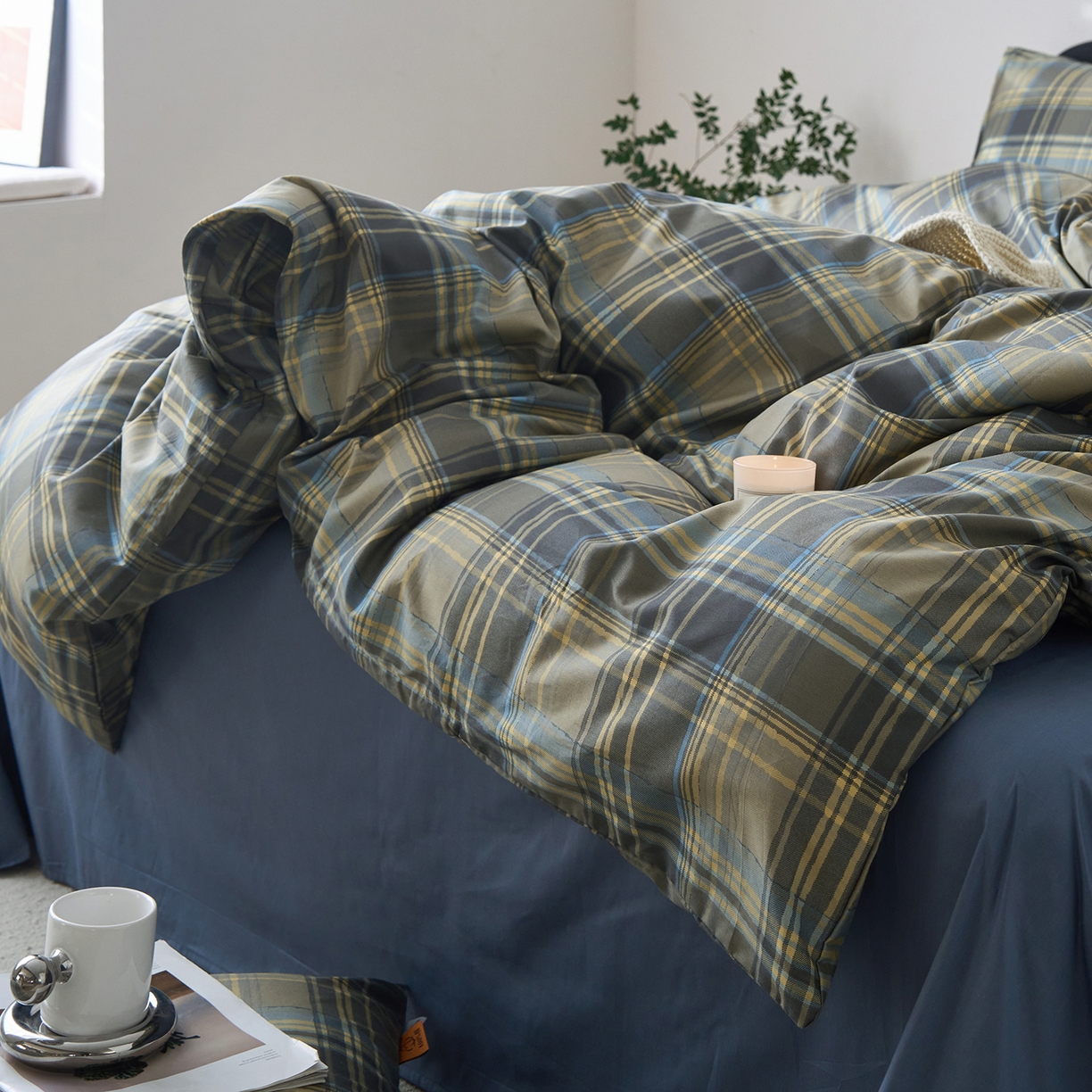 91家纺网 家纺一手货源 找家纺 简宜家居（朝初家纺） 2026新款简约格子40支13070纯棉全棉四件套 英伦-青澜