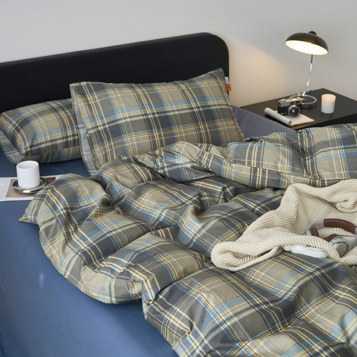 91家纺网 家纺一手货源 找家纺 简宜家居（朝初家纺） 2026新款简约格子40支13070纯棉全棉四件套 英伦-青澜