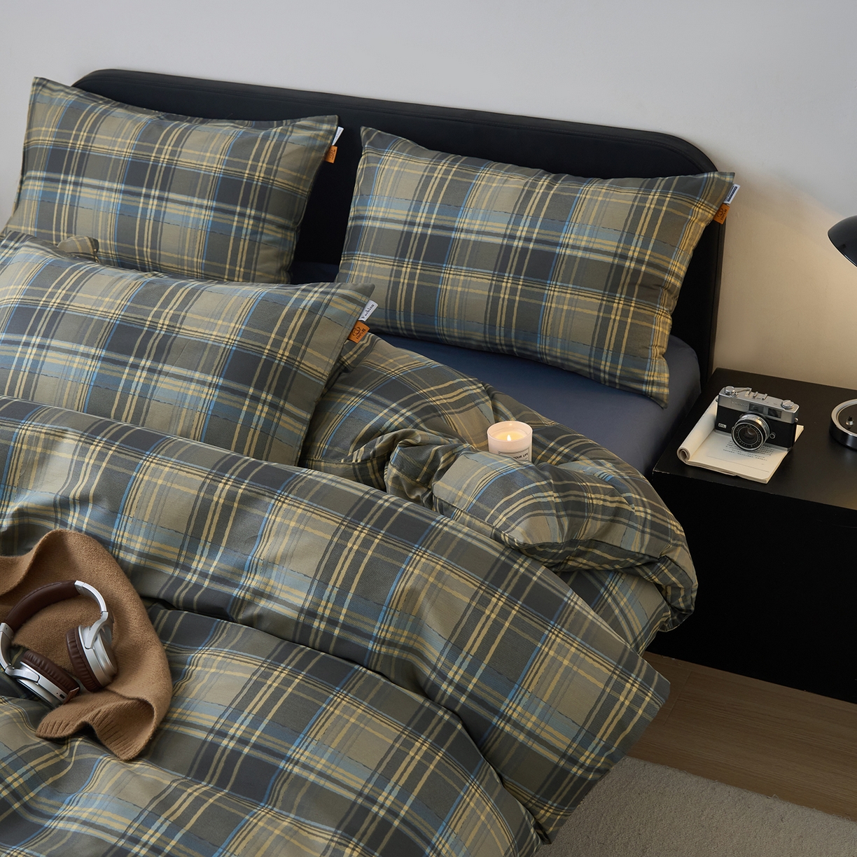 91家纺网 家纺一手货源 找家纺 简宜家居（朝初家纺） 2026新款简约格子40支13070纯棉全棉四件套 英伦-青澜