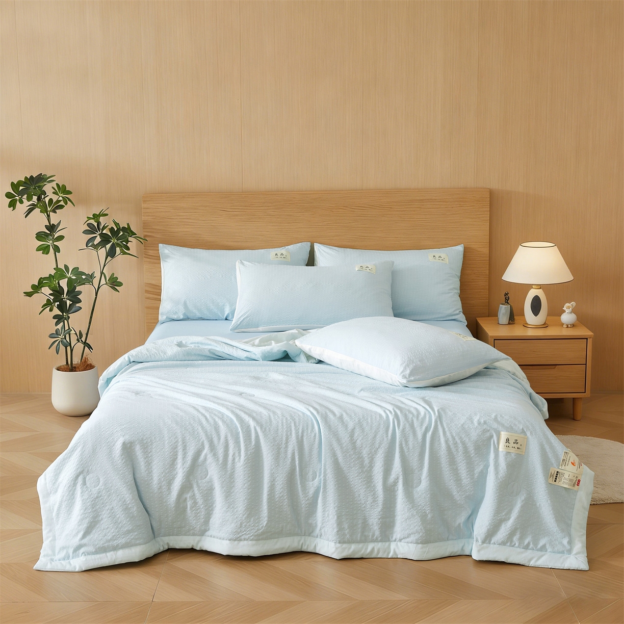 91家纺网 家纺一手货源 找家纺 招财星家纺 2026新款A类奶芙棉大豆夏被四件套空调被被子夏凉被芯薄被子（带质检报告买家秀） 奶芙芙-浅蓝