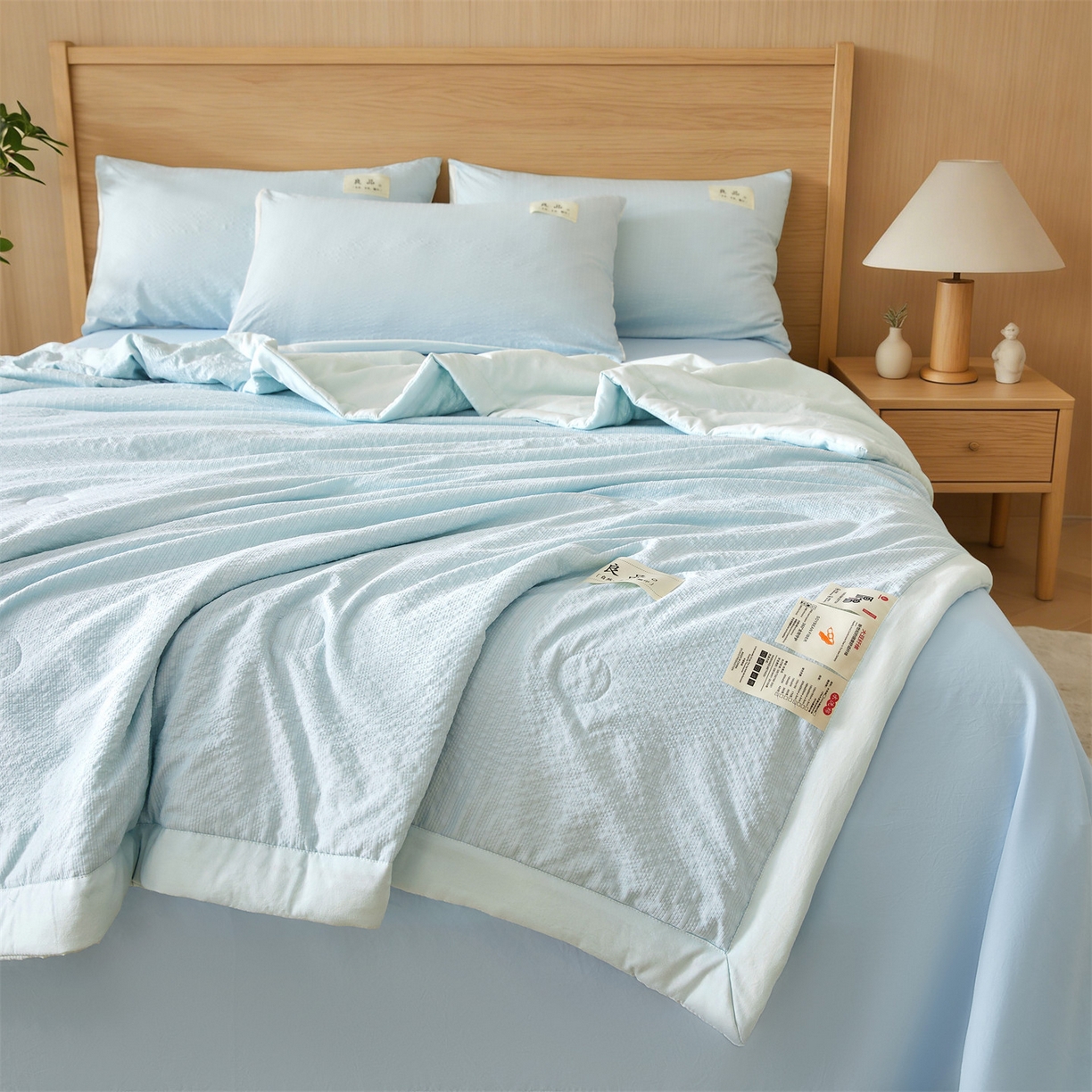 91家纺网 家纺一手货源 找家纺 招财星家纺 2026新款A类奶芙棉大豆夏被四件套空调被被子夏凉被芯薄被子（带质检报告买家秀） 奶芙芙-浅蓝