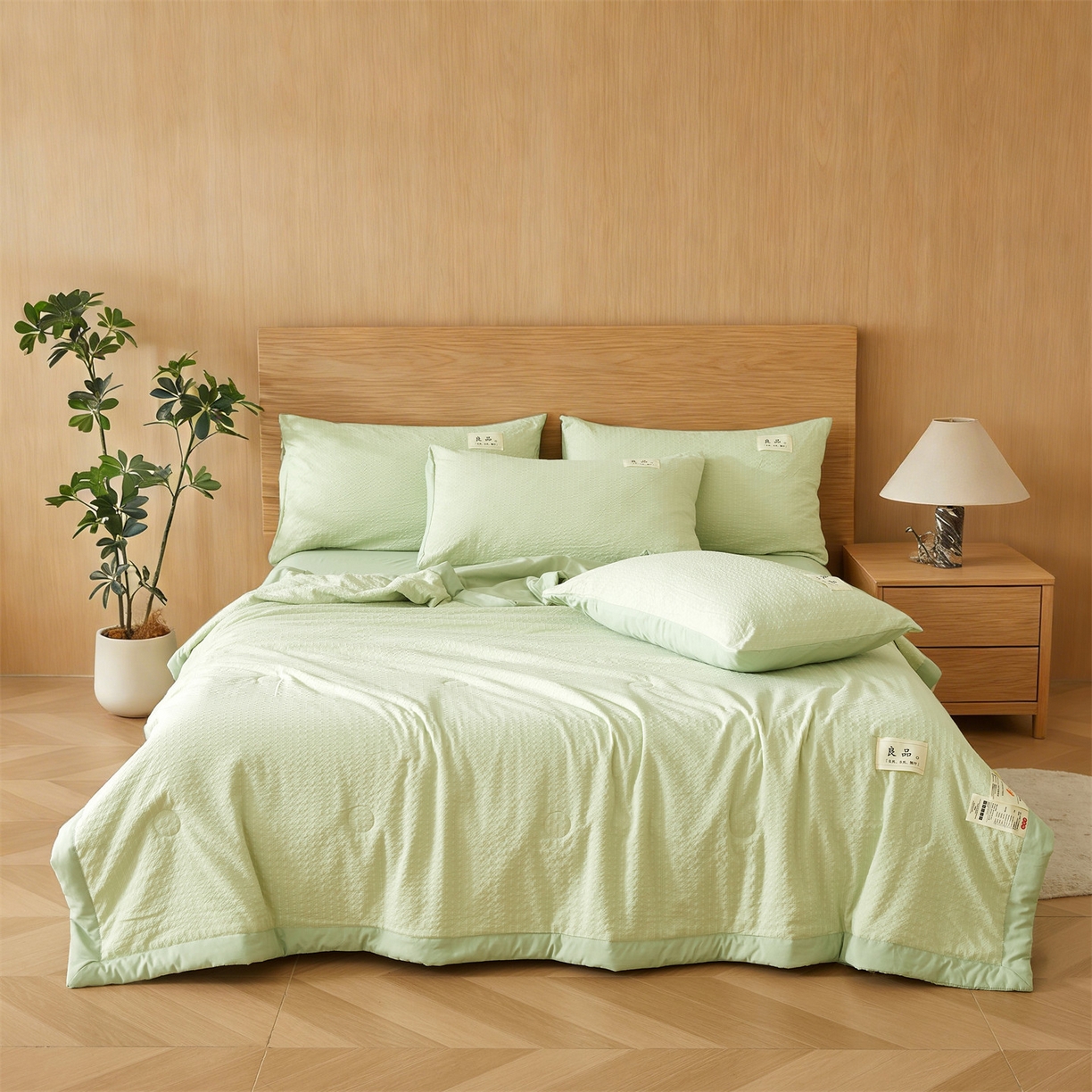 91家纺网 家纺一手货源 找家纺 招财星家纺 2026新款A类奶芙棉大豆夏被四件套空调被被子夏凉被芯薄被子（带质检报告买家秀） 奶芙芙-果绿