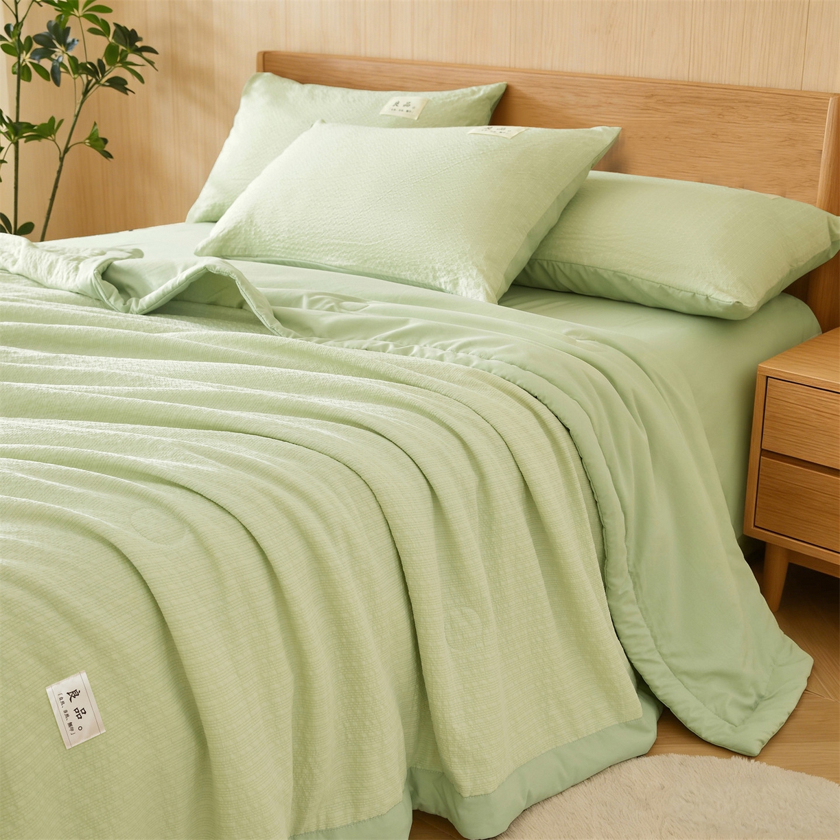 91家纺网 家纺一手货源 找家纺 招财星家纺 2026新款A类奶芙棉大豆夏被四件套空调被被子夏凉被芯薄被子（带质检报告买家秀） 奶芙芙-果绿