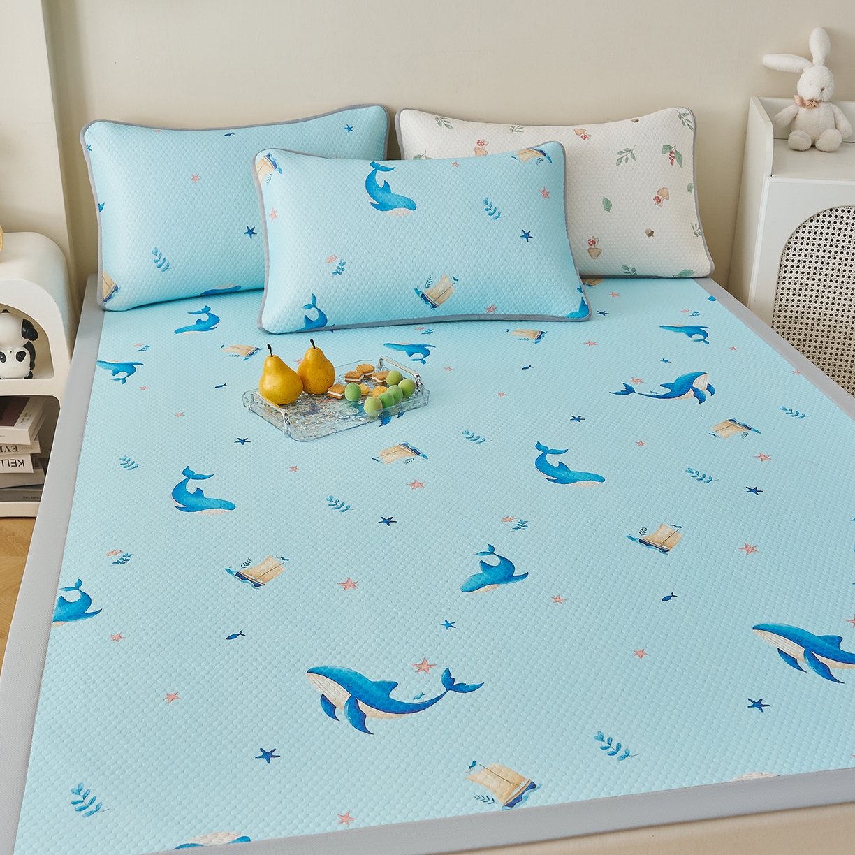 91家纺网 家纺一手货源 找家纺 家品罗兰 2026新款夏季A类印花冰豆豆凉席三明治透气网冰丝凉席家用双人冰丝席床单-大床图 海洋世界