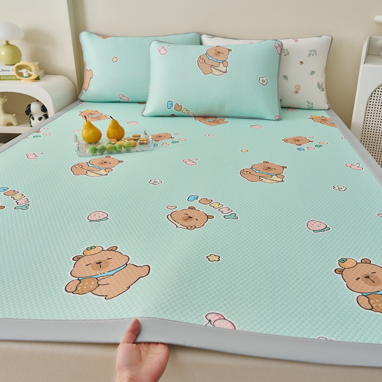 家品罗兰 2026新款夏季A类印花冰豆豆凉席三明治透气网冰丝凉席家用双人冰丝席床单-大床图 卡皮巴拉