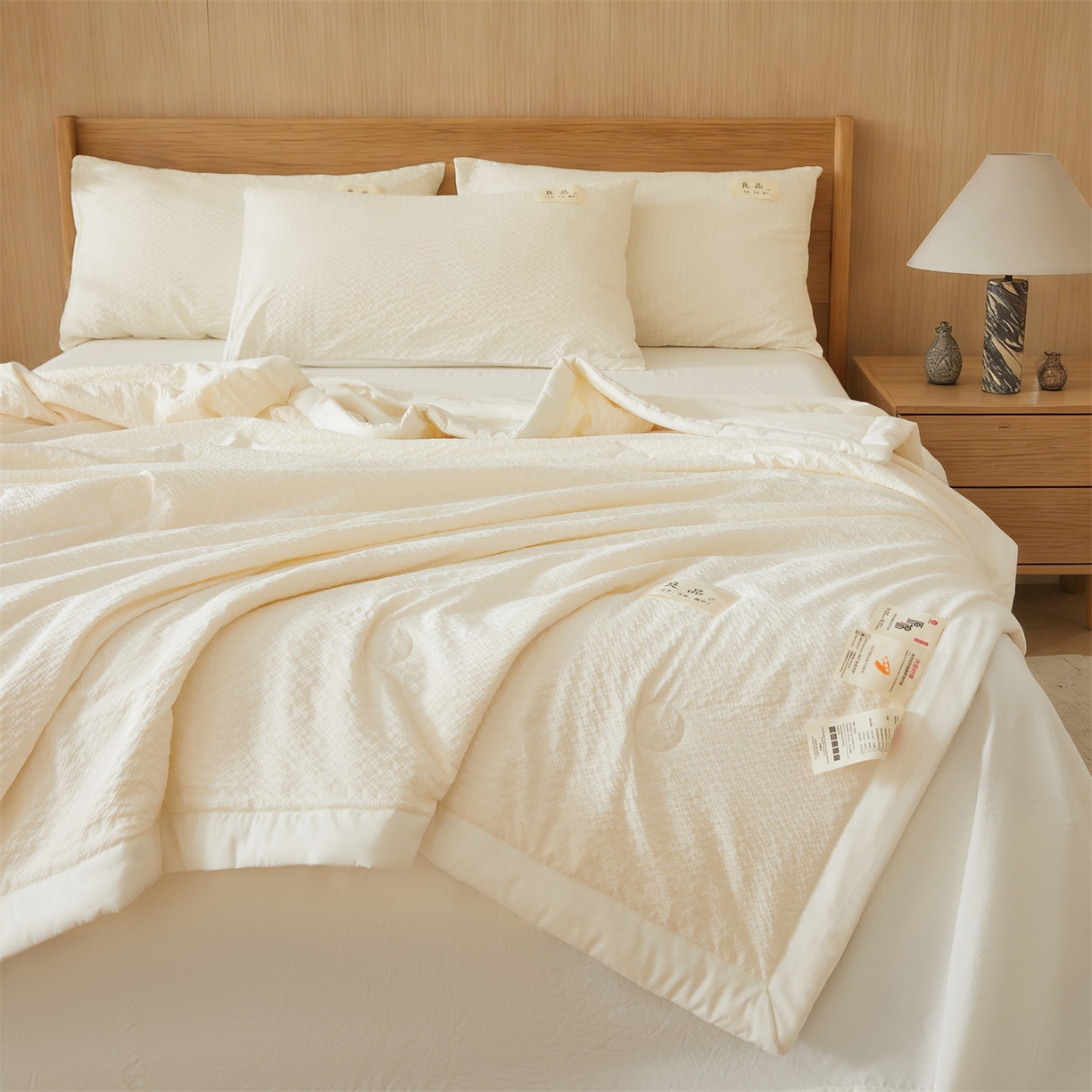 91家纺网 家纺一手货源 找家纺 招财星家纺 2026新款A类奶芙棉大豆夏被四件套空调被被子夏凉被芯薄被子（带质检报告买家秀） 奶芙芙-米白