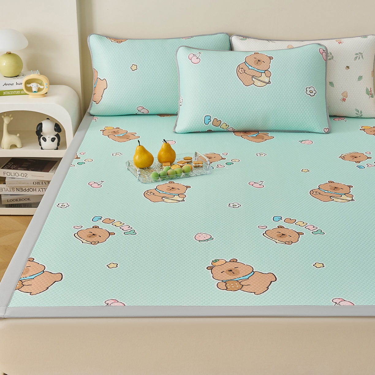 91家纺网 家纺一手货源 找家纺 家品罗兰 2026新款夏季A类印花冰豆豆凉席三明治透气网冰丝凉席家用双人冰丝席床单-大床图 卡皮巴拉