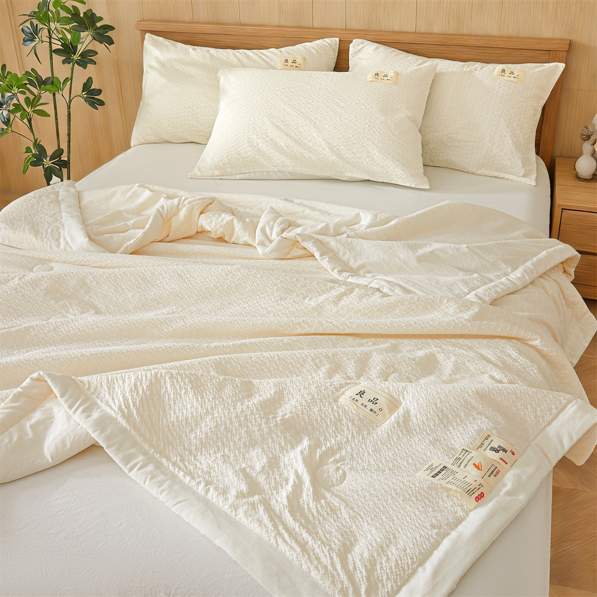 91家纺网 家纺一手货源 找家纺 招财星家纺 2026新款A类奶芙棉大豆夏被四件套空调被被子夏凉被芯薄被子（带质检报告买家秀） 奶芙芙-米白