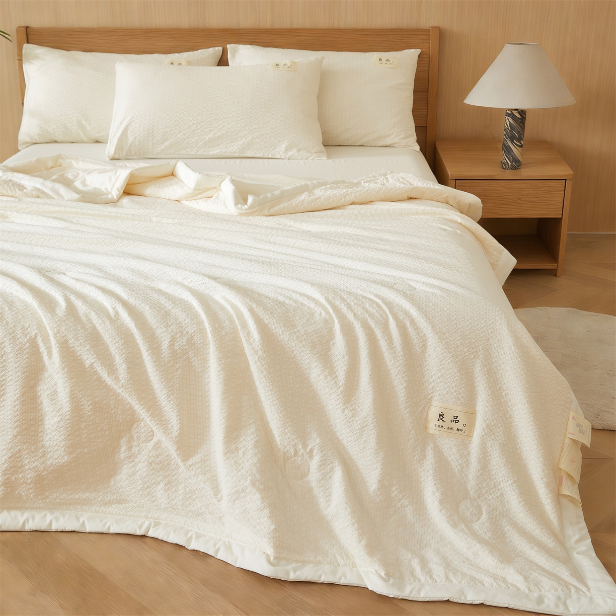 91家纺网 家纺一手货源 找家纺 招财星家纺 2026新款A类奶芙棉大豆夏被四件套空调被被子夏凉被芯薄被子（带质检报告买家秀） 奶芙芙-米白