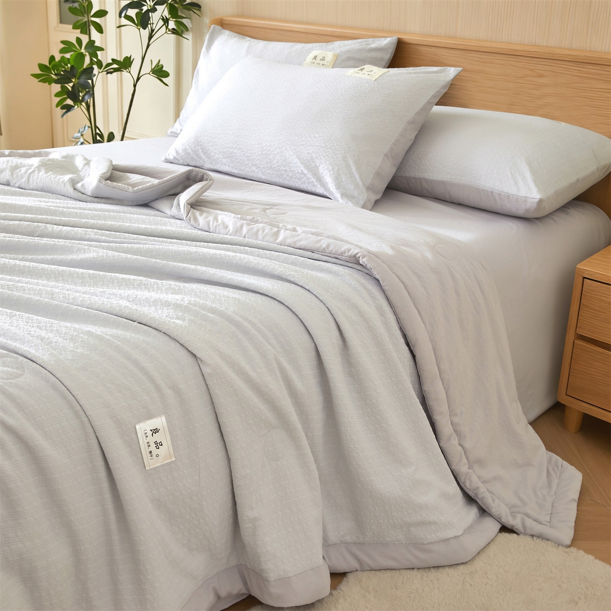 91家纺网 家纺一手货源 找家纺 招财星家纺 2026新款A类奶芙棉大豆夏被四件套空调被被子夏凉被芯薄被子（带质检报告买家秀） 奶芙芙-浅灰