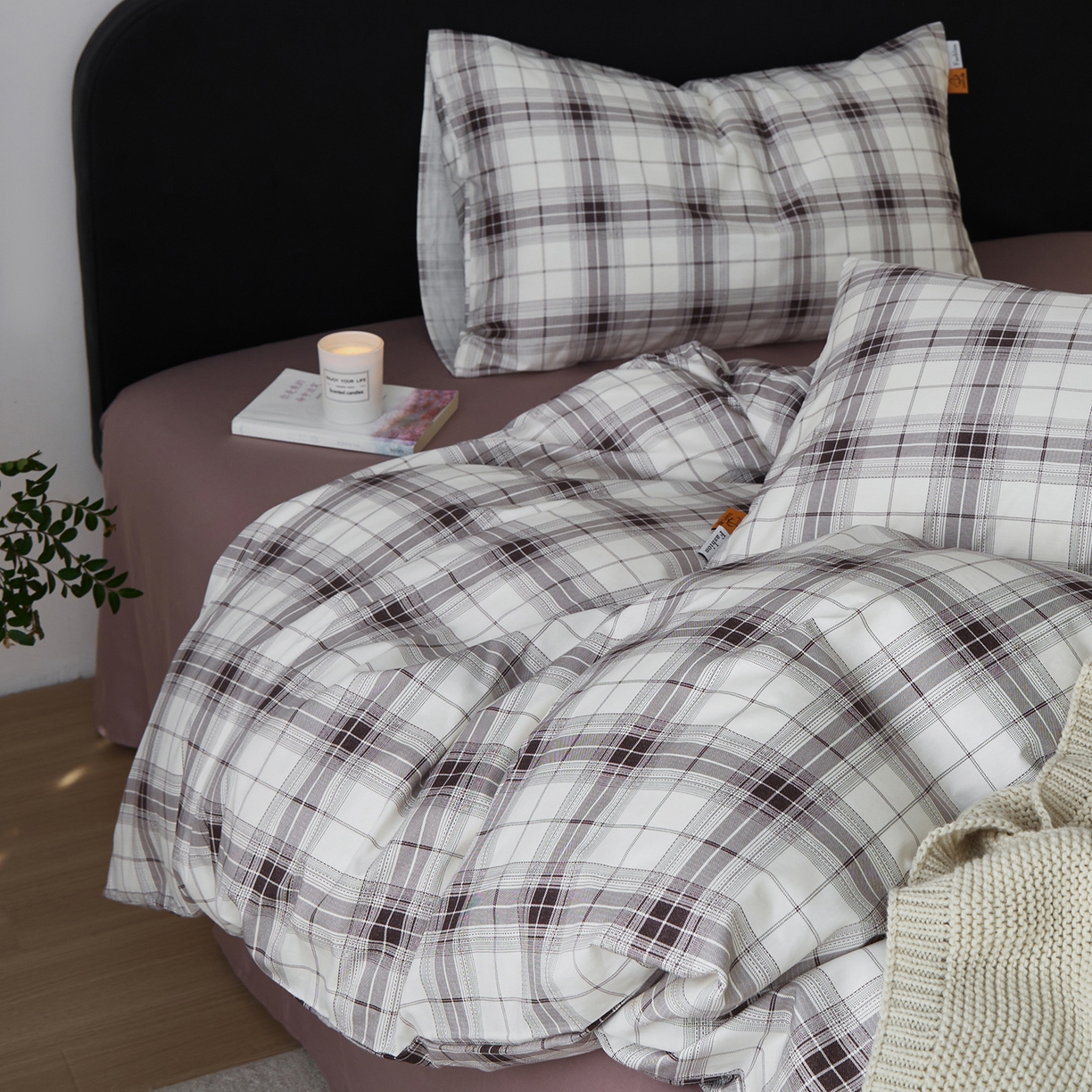 91家纺网 家纺一手货源 找家纺 简宜家居（朝初家纺） 2026新款简约格子40支13070纯棉全棉四件套 英伦-棕咖