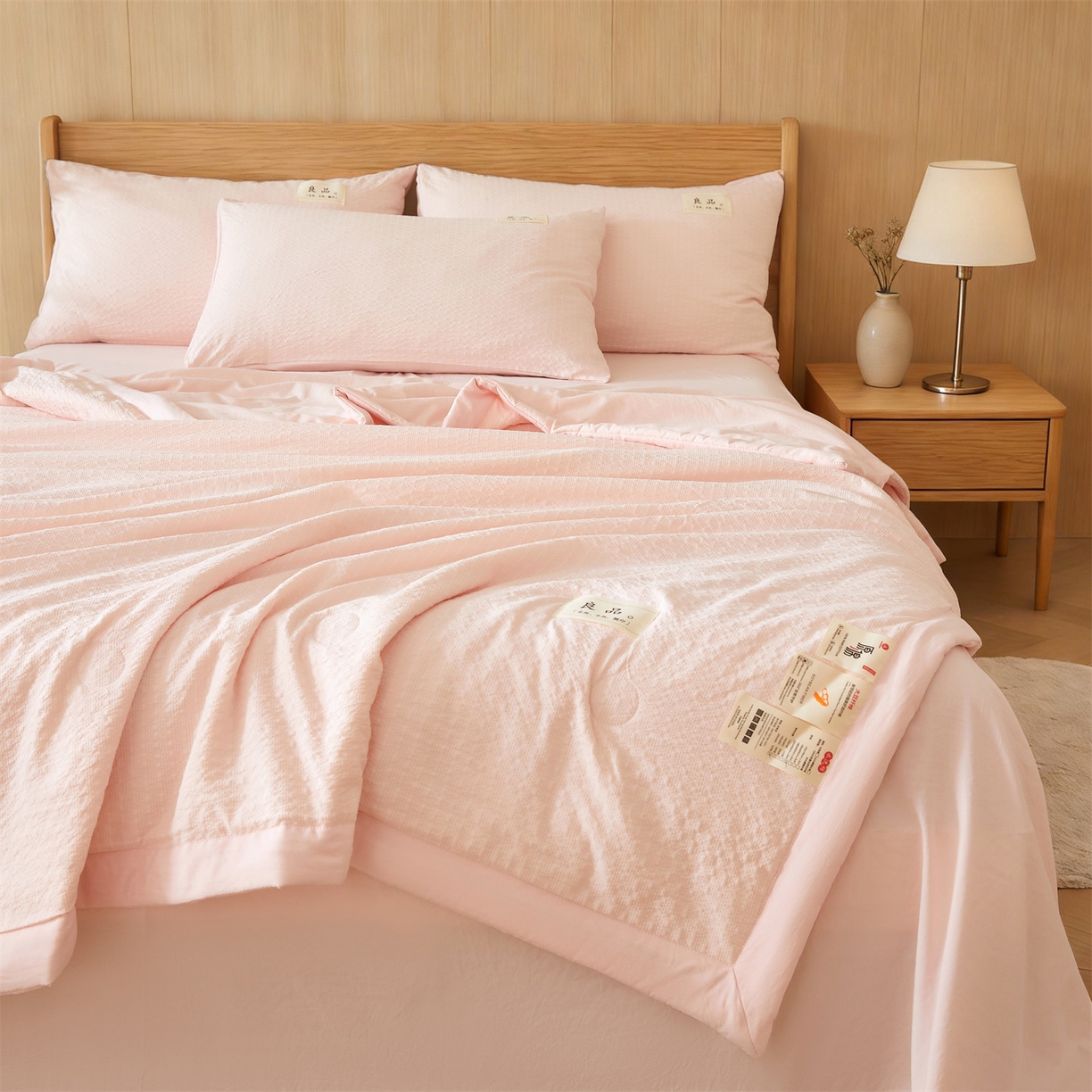 91家纺网 家纺一手货源 找家纺 招财星家纺 2026新款A类奶芙棉大豆夏被四件套空调被被子夏凉被芯薄被子（带质检报告买家秀） 奶芙芙-粉玉