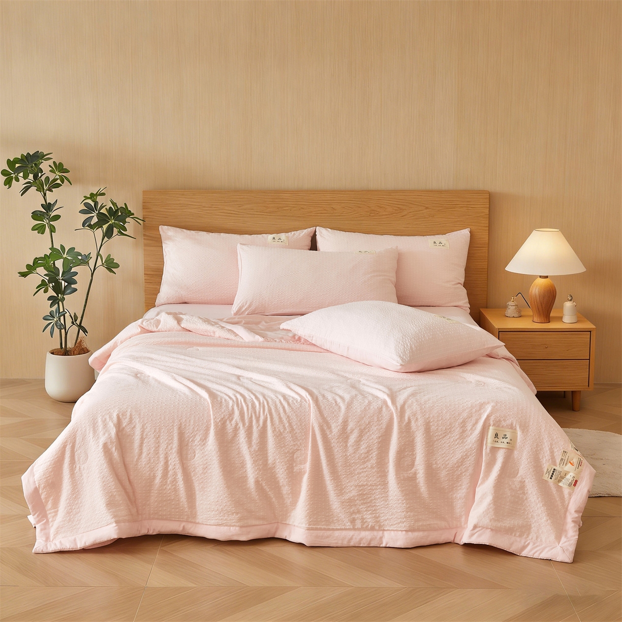 91家纺网 家纺一手货源 找家纺 招财星家纺 2026新款A类奶芙棉大豆夏被四件套空调被被子夏凉被芯薄被子（带质检报告买家秀） 奶芙芙-粉玉