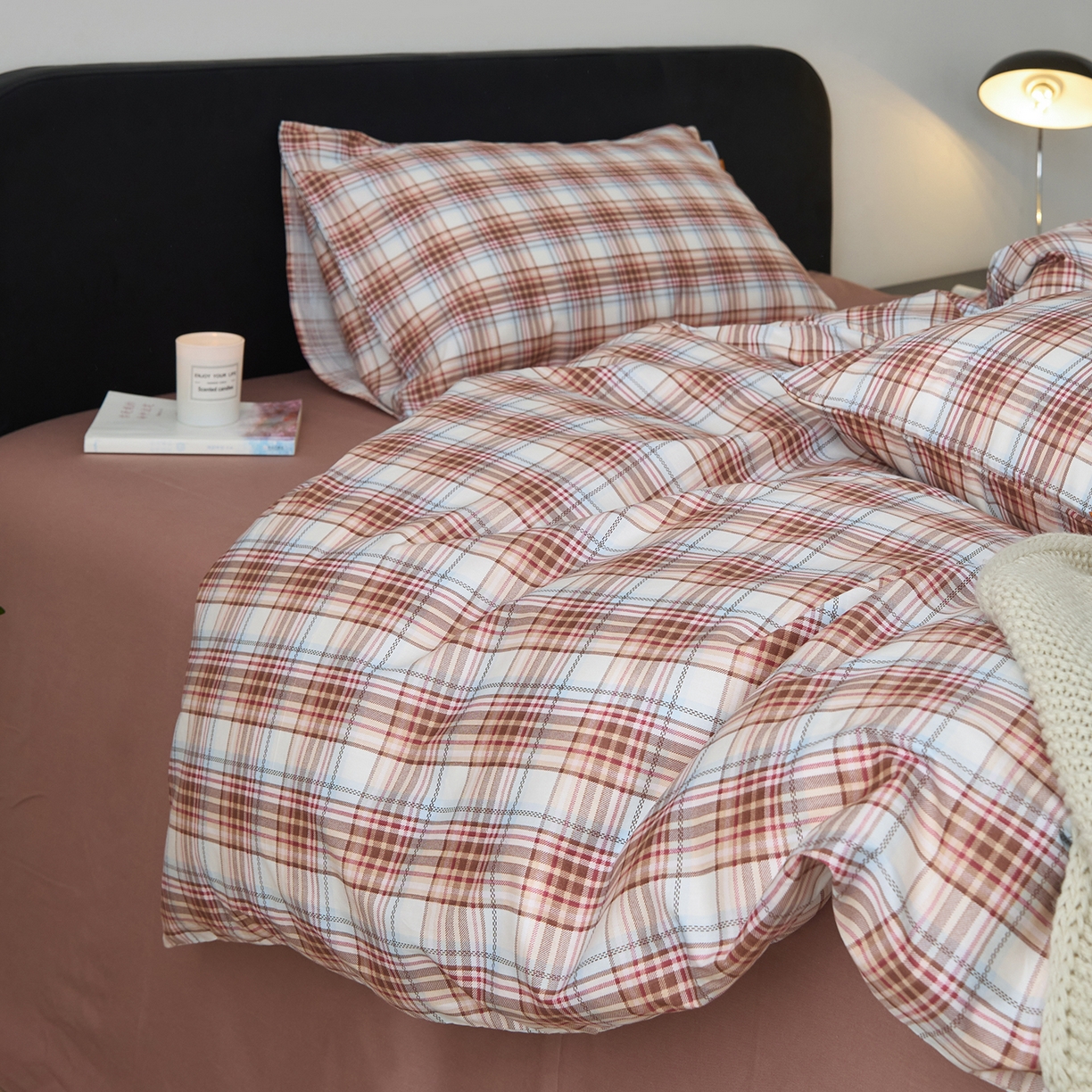 简宜家居（朝初家纺） 2026新款简约格子40支13070纯棉全棉四件套 英伦-焦糖