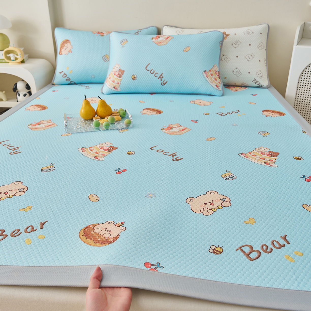 家品罗兰 2026新款夏季A类印花冰豆豆凉席三明治透气网冰丝凉席家用双人冰丝席床单-大床图 甜甜圈