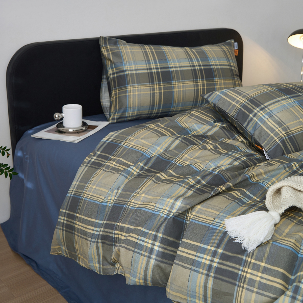 简宜家居（朝初家纺） 2026新款简约格子40支13070纯棉全棉四件套 英伦-青澜