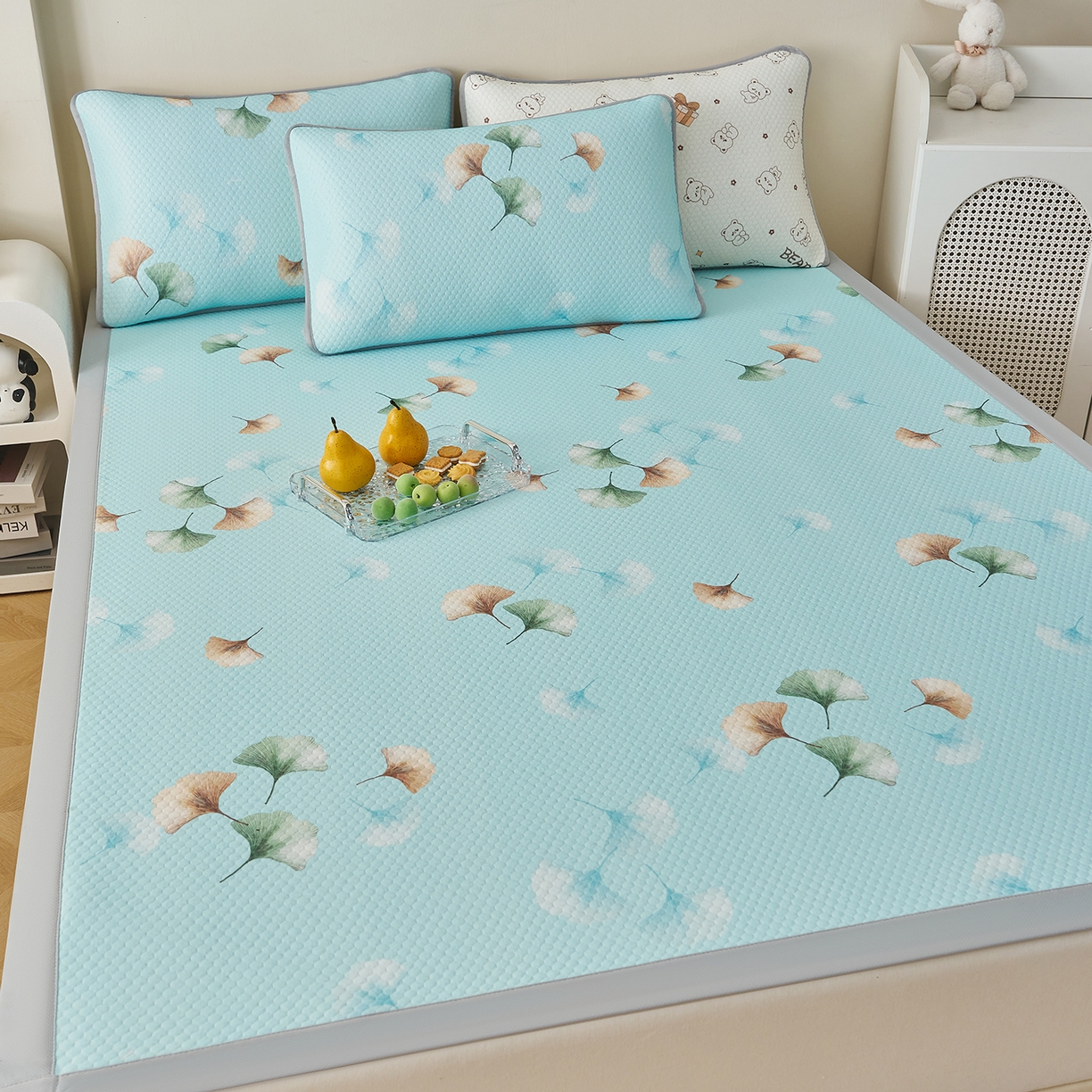 91家纺网 家纺一手货源 找家纺 家品罗兰 2026新款夏季A类印花冰豆豆凉席三明治透气网冰丝凉席家用双人冰丝席床单-大床图 叶语